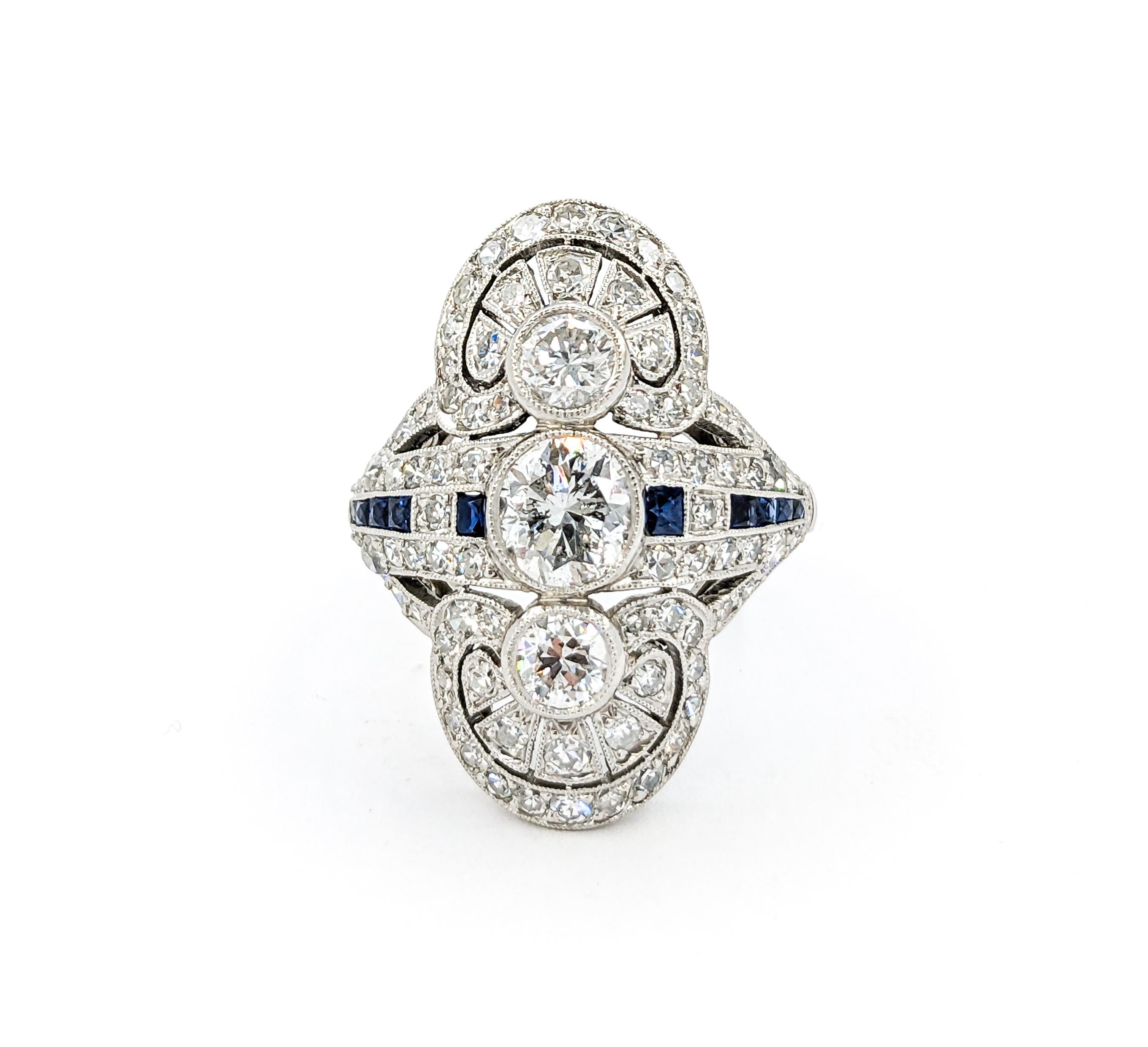 2.39ctw Old European Cut Diamond, Sapphire Accent Mid-Century Ring in Platinum 6