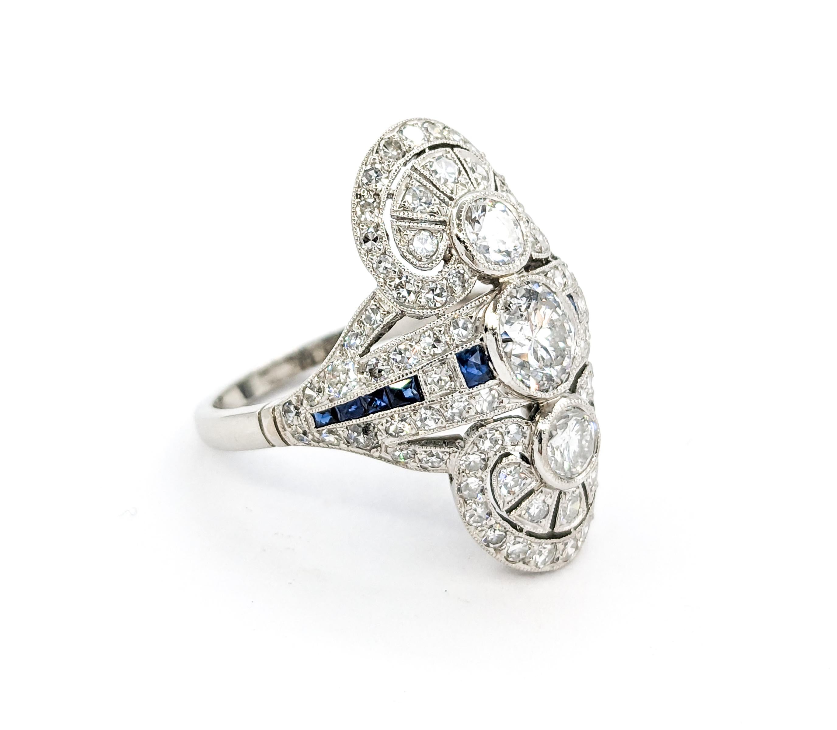 2.39ctw Old European Cut Diamond, Sapphire Accent Mid-Century Ring in Platinum 1