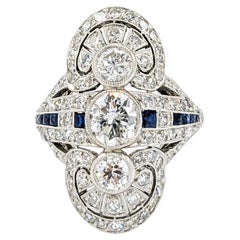 2.39ctw Old European Cut Diamond, Sapphire Accent Mid-Century Ring in Platinum