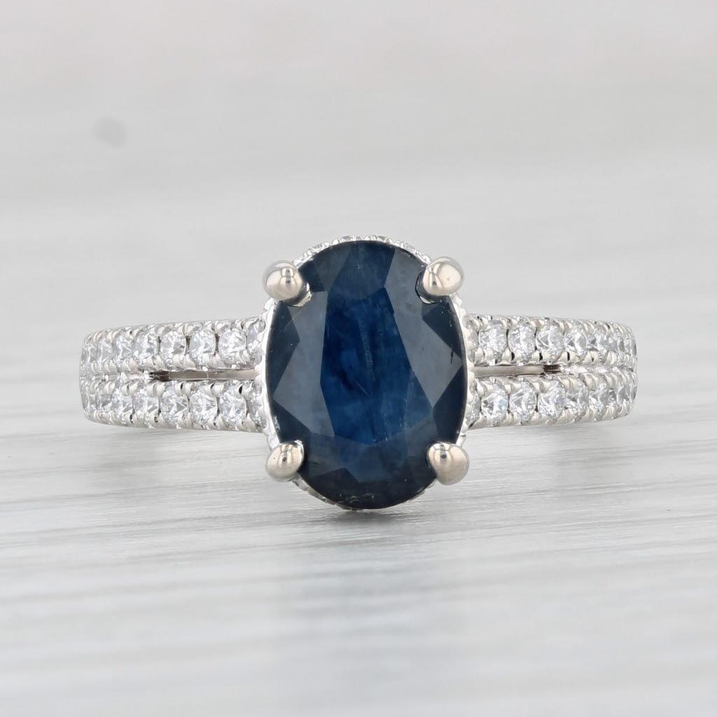 Oval Cut 2.39ctw Oval Blue Sapphire Diamond Ring 18k White Gold Size 6 Engagement For Sale