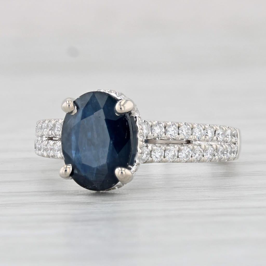 Women's or Men's 2.39ctw Oval Blue Sapphire Diamond Ring 18k White Gold Size 6 Engagement For Sale