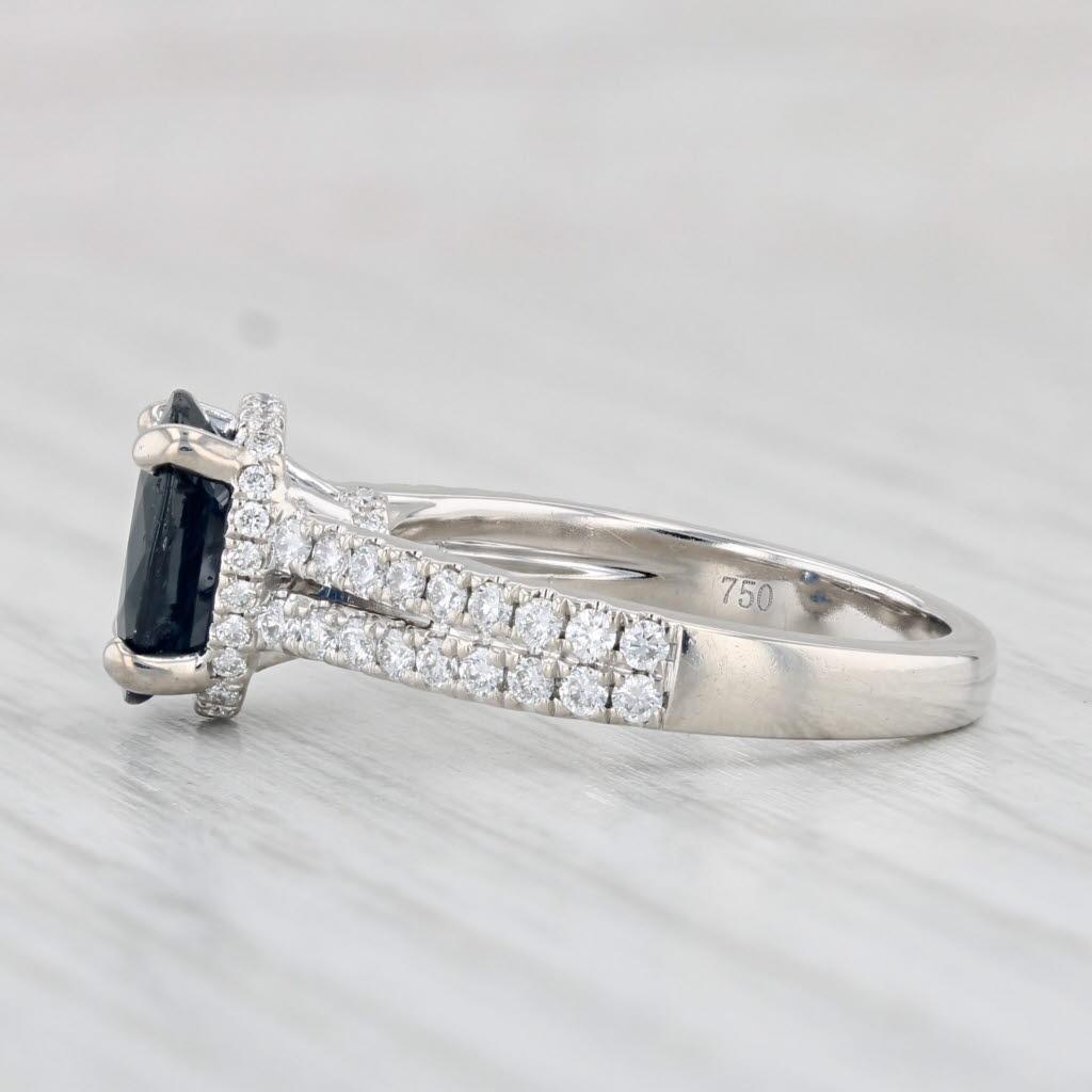 2.39ctw Oval Blue Sapphire Diamond Ring 18k White Gold Size 6 Engagement For Sale 1