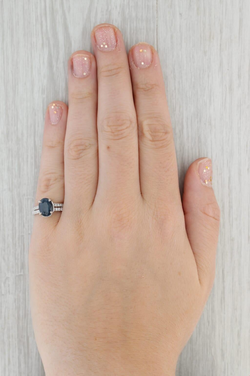 2.39ctw Oval Blue Sapphire Diamond Ring 18k White Gold Size 6 Engagement For Sale 4