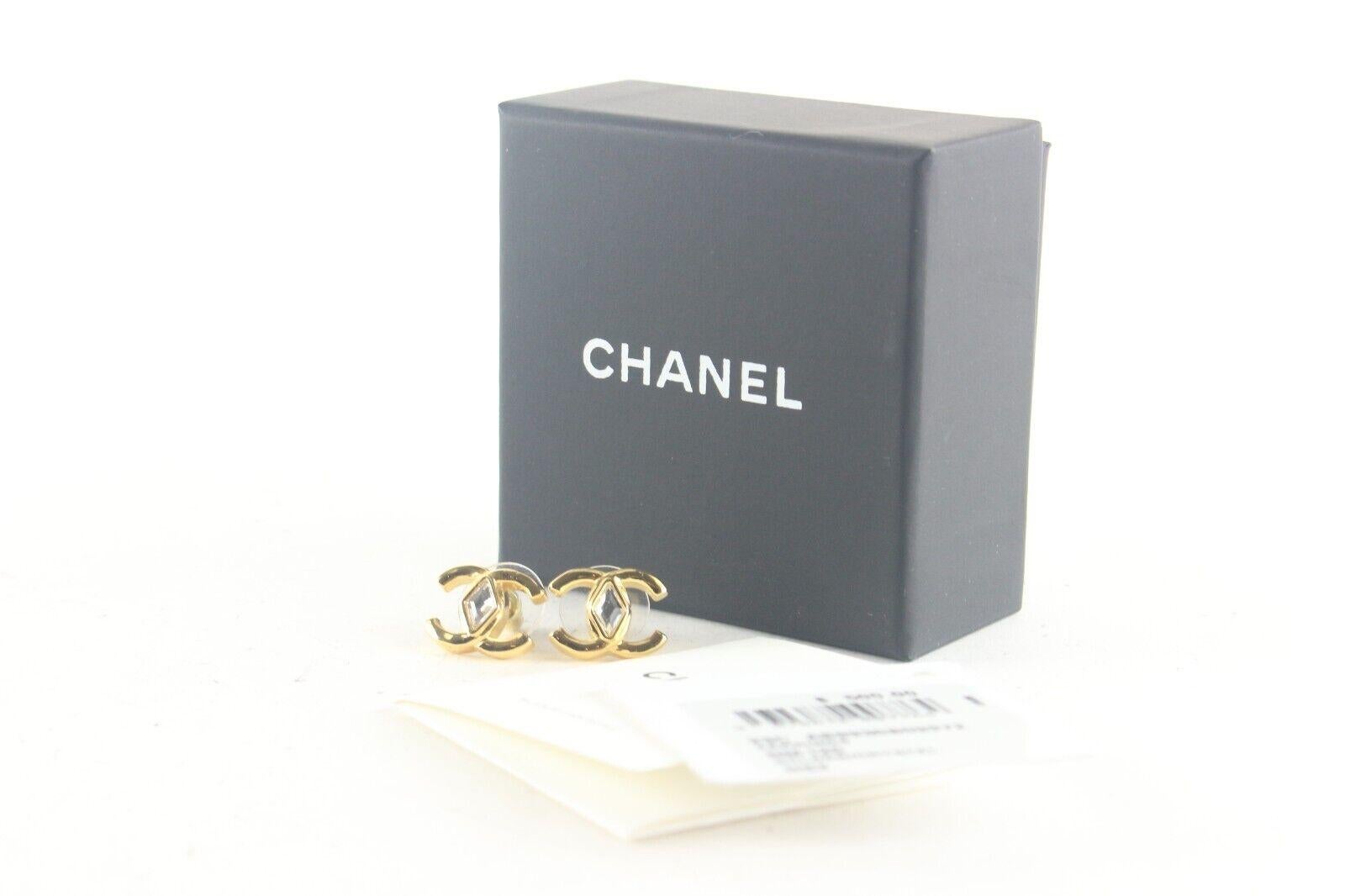 23C CHANEL CC Logo Crystal Earrings Studs Gold Tone 5CZ811K 8