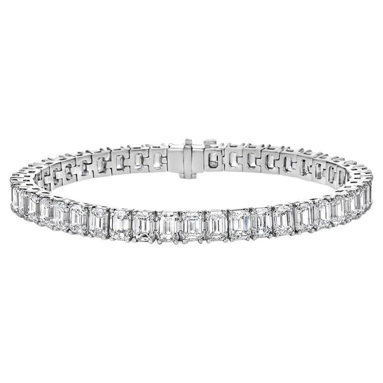 23ct All GIA Certified DEF Emerald Cuts Diamond Tennis Bracelet in