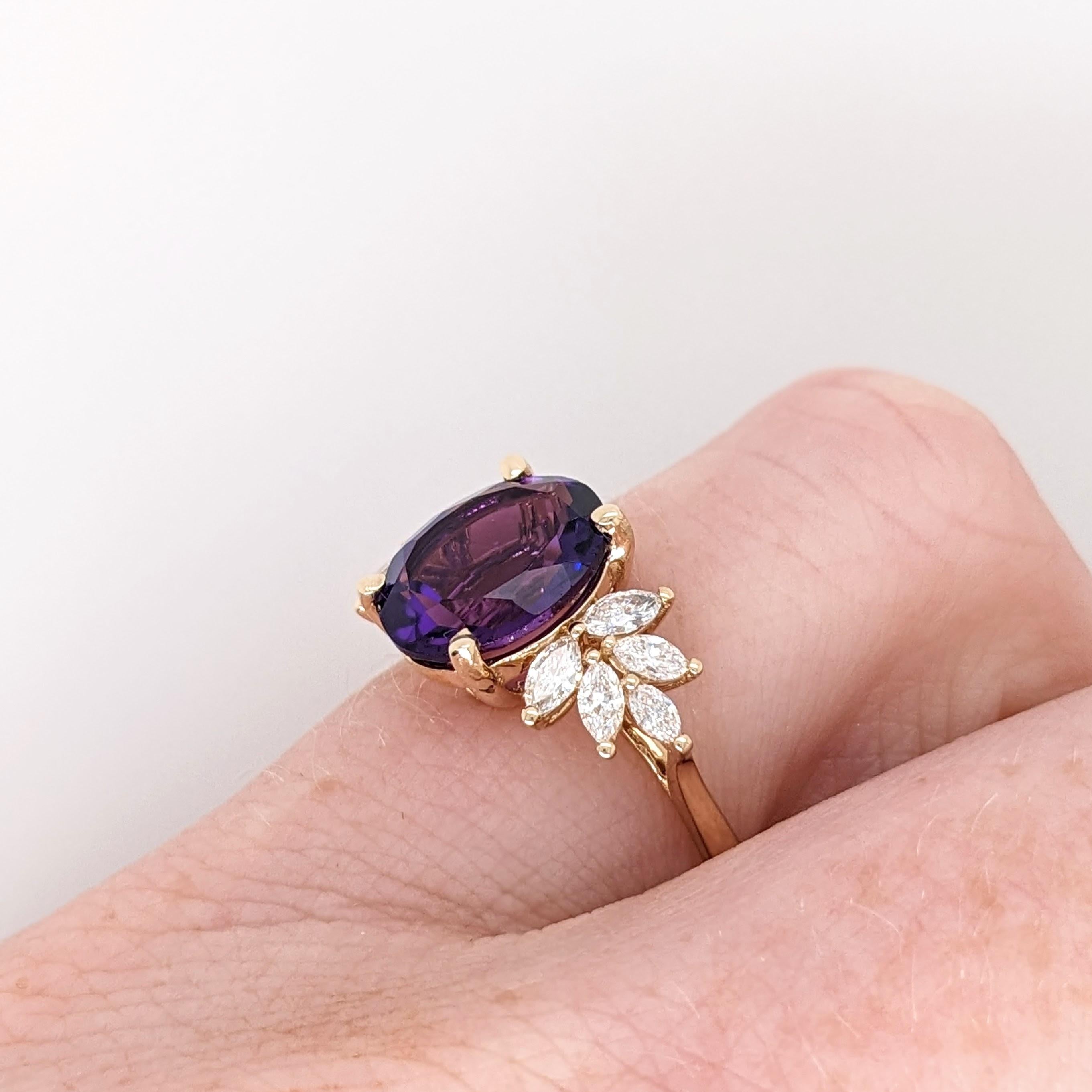 Art Nouveau 2.3ct Amethyst Ring w Natural Diamonds in Solid 14k Yellow Gold Oval 10x8mm For Sale