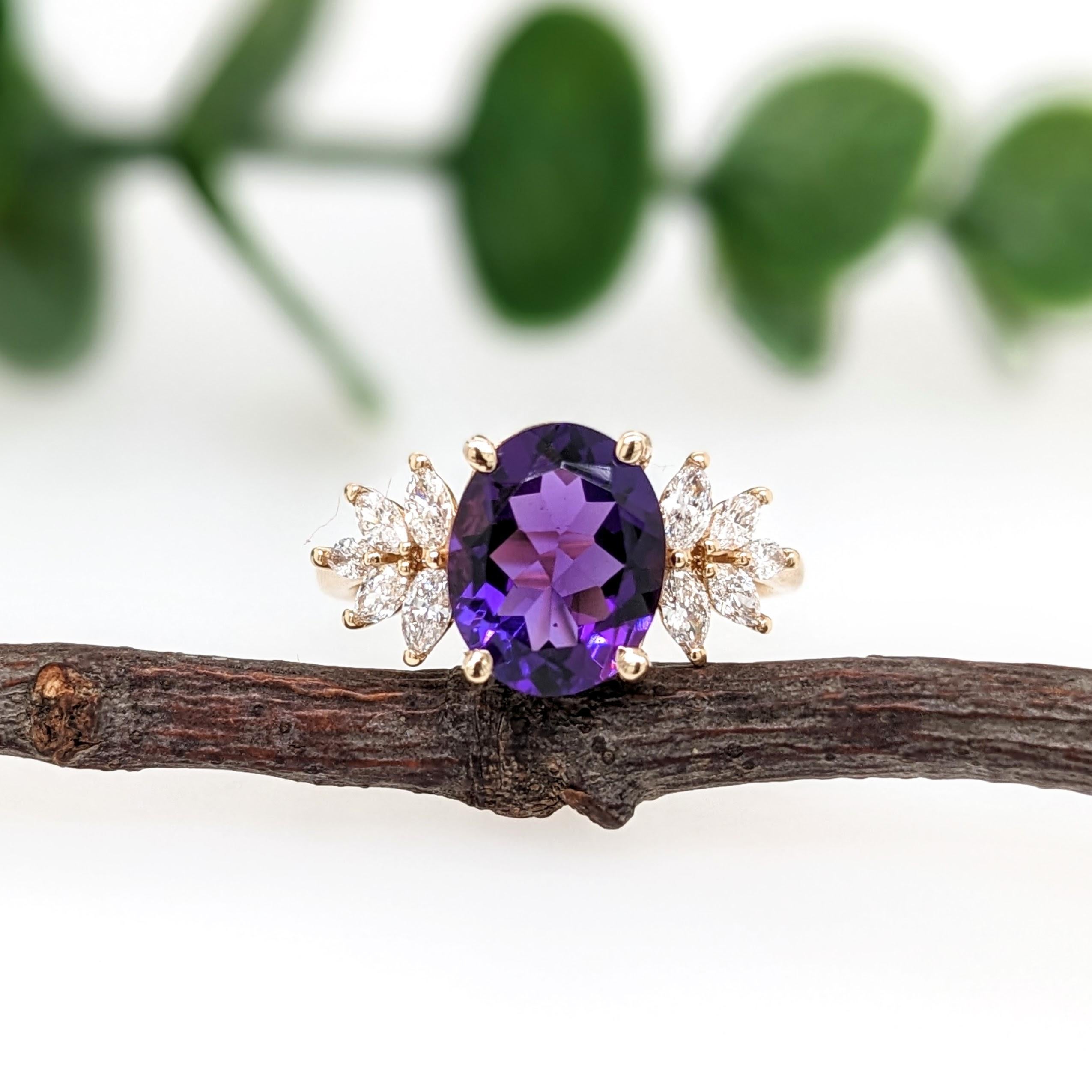 Oval Cut 2.3ct Amethyst Ring w Natural Diamonds in Solid 14k Yellow Gold Oval 10x8mm For Sale