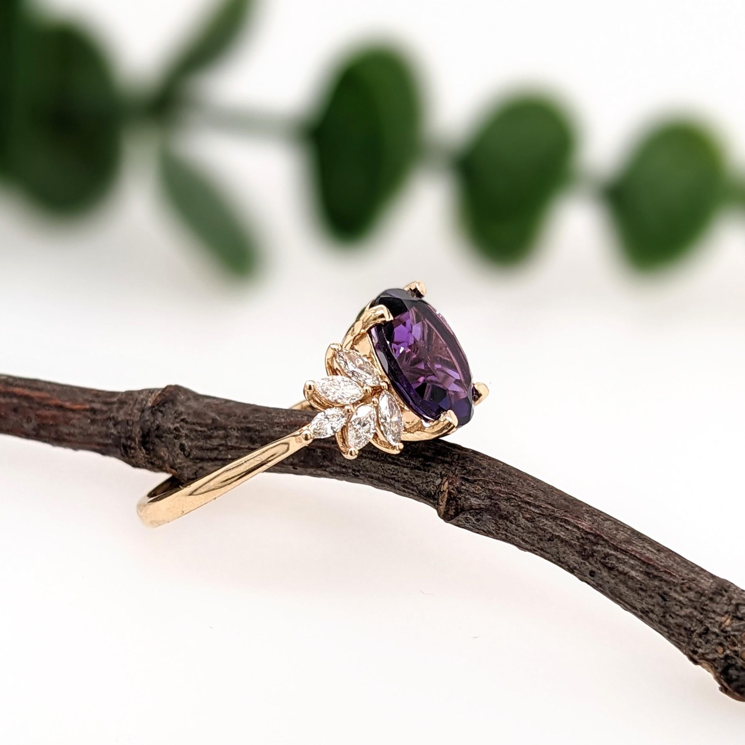2.3ct Amethyst Ring w Natural Diamonds in Solid 14k Yellow Gold Oval 10x8mm For Sale 1