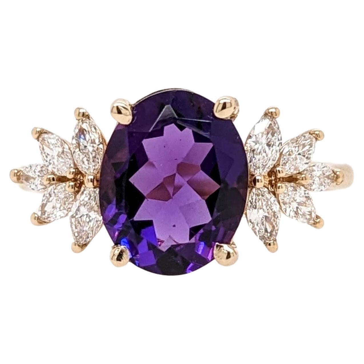 2.3 Karat Amethyst-Ring mit natürlichen Diamanten aus massivem 14k Gelbgold Oval 10x8 mm