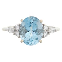 2.3Ct Aquamarine Ring with Natural Diamonds Accents: Solid 14K Gold, Oval 10x8mm