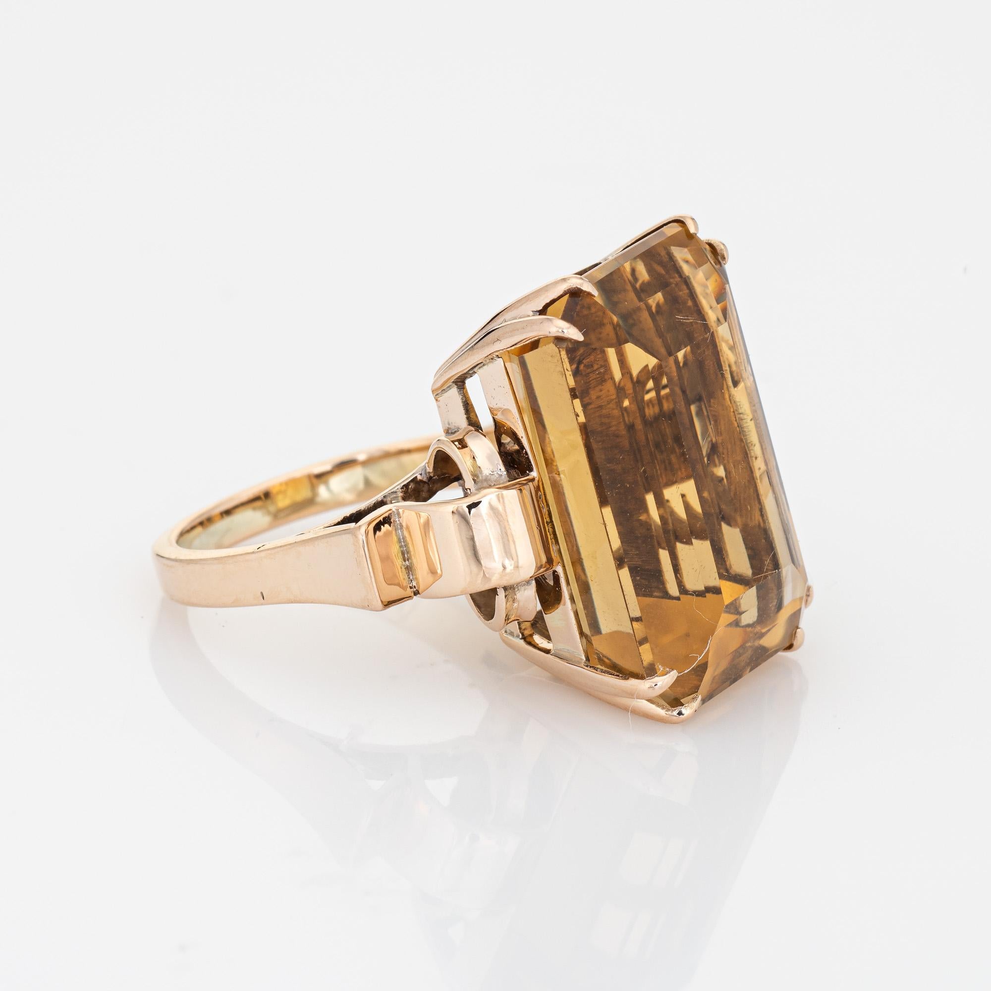 Emerald Cut 23ct Citrine Ring Retro Vintage 14k Yellow Gold Large Cocktail Mid Century Sz 6