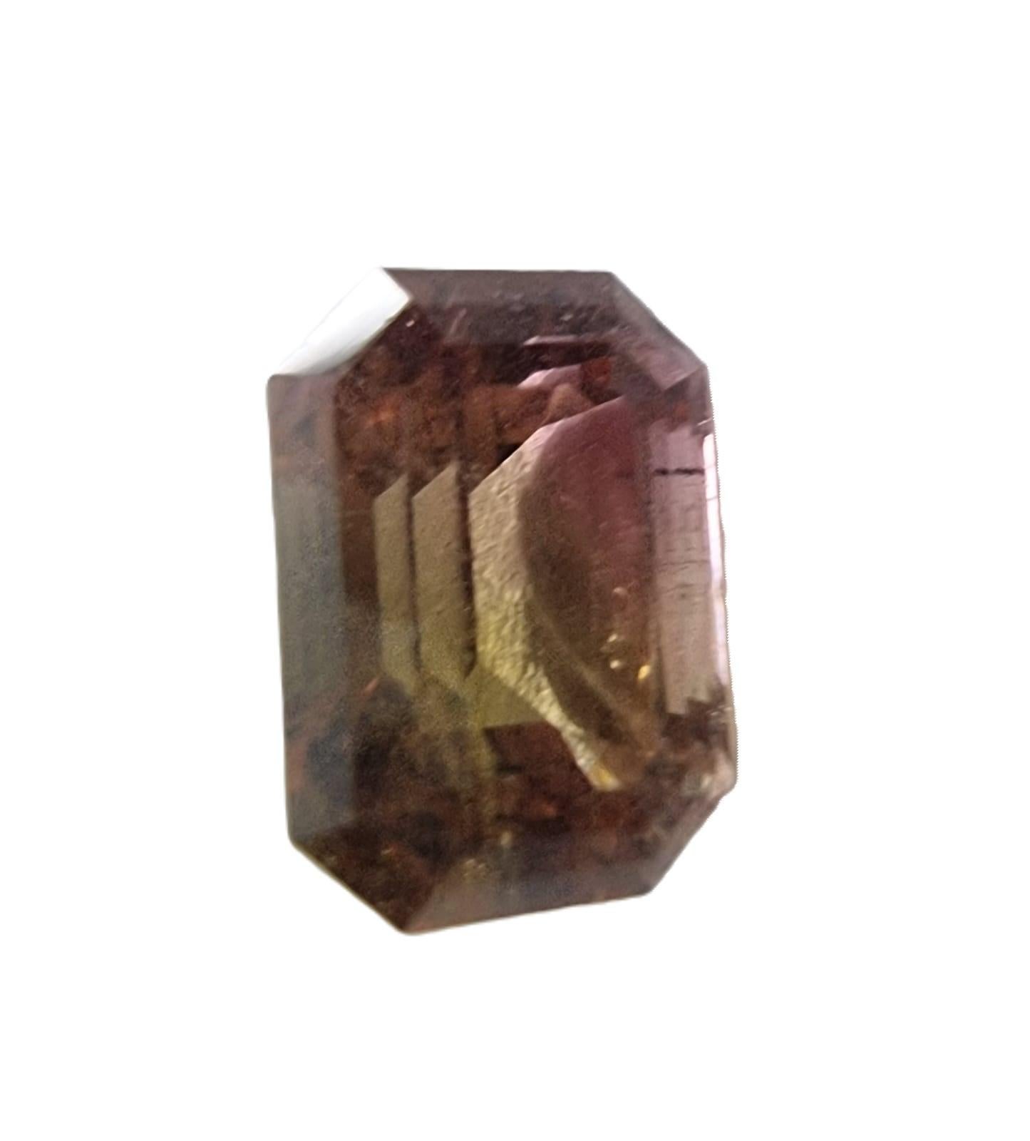 Cushion Cut 2.3ct Emerald Bi-Color Brown and Pink Rubellite Gemstone  For Sale
