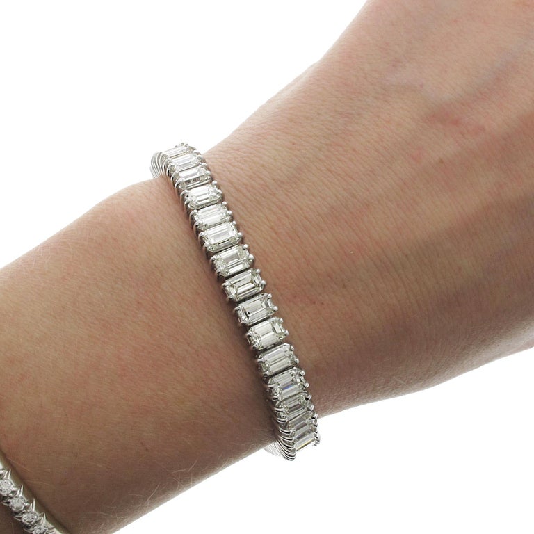 23 Carat Emerald Cut Diamond Tennis Bracelet Set in Platinum at 1stDibs