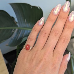 2.3Ct Italian Coral Ring with Natural Diamond Accents: Solid 14K Gold, 10x8mm