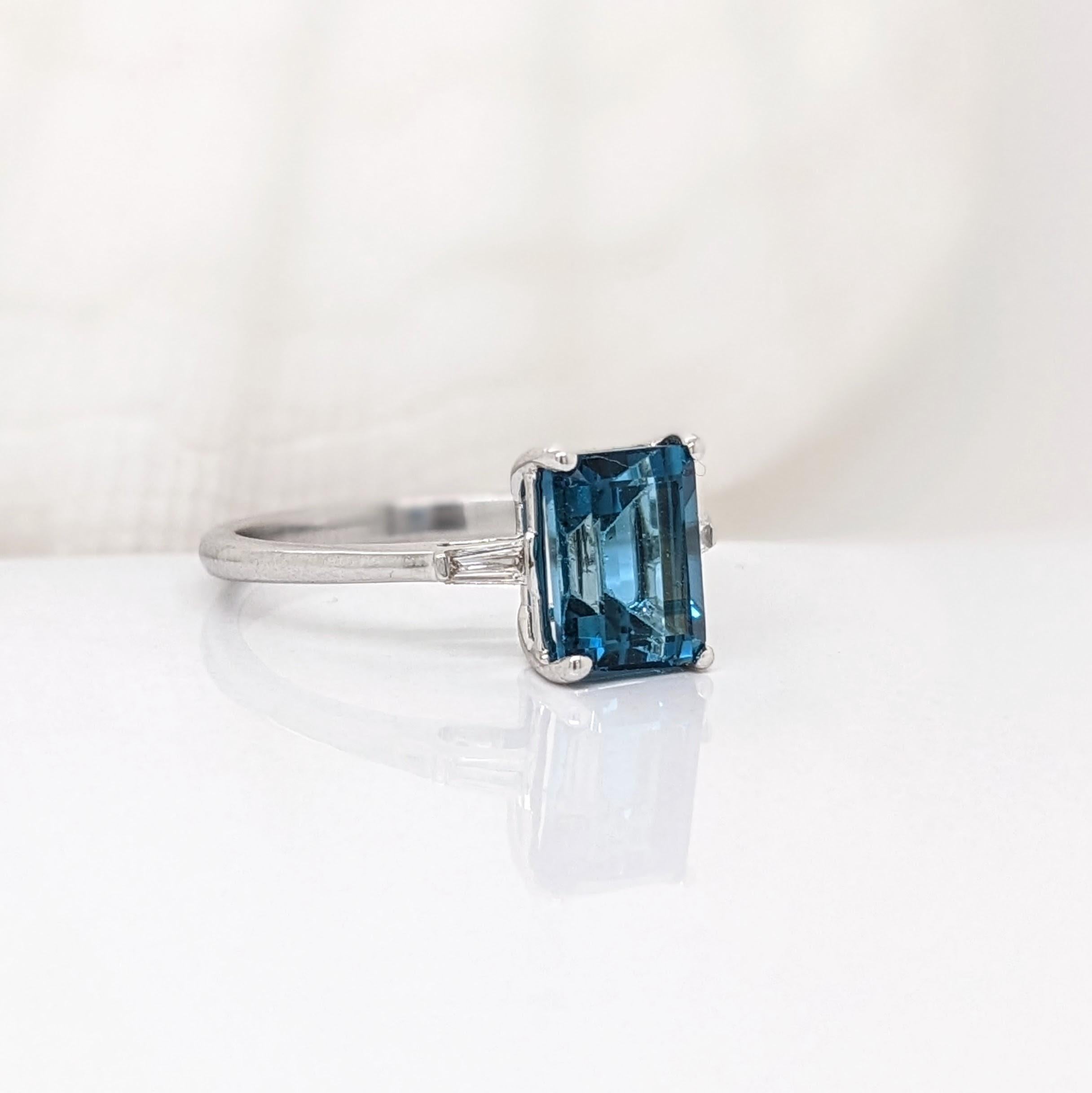 2.3ct London Blue Topaz Ring w Earth Mined Diamonds in Solid 14K Gold EM 8x6mm For Sale 1