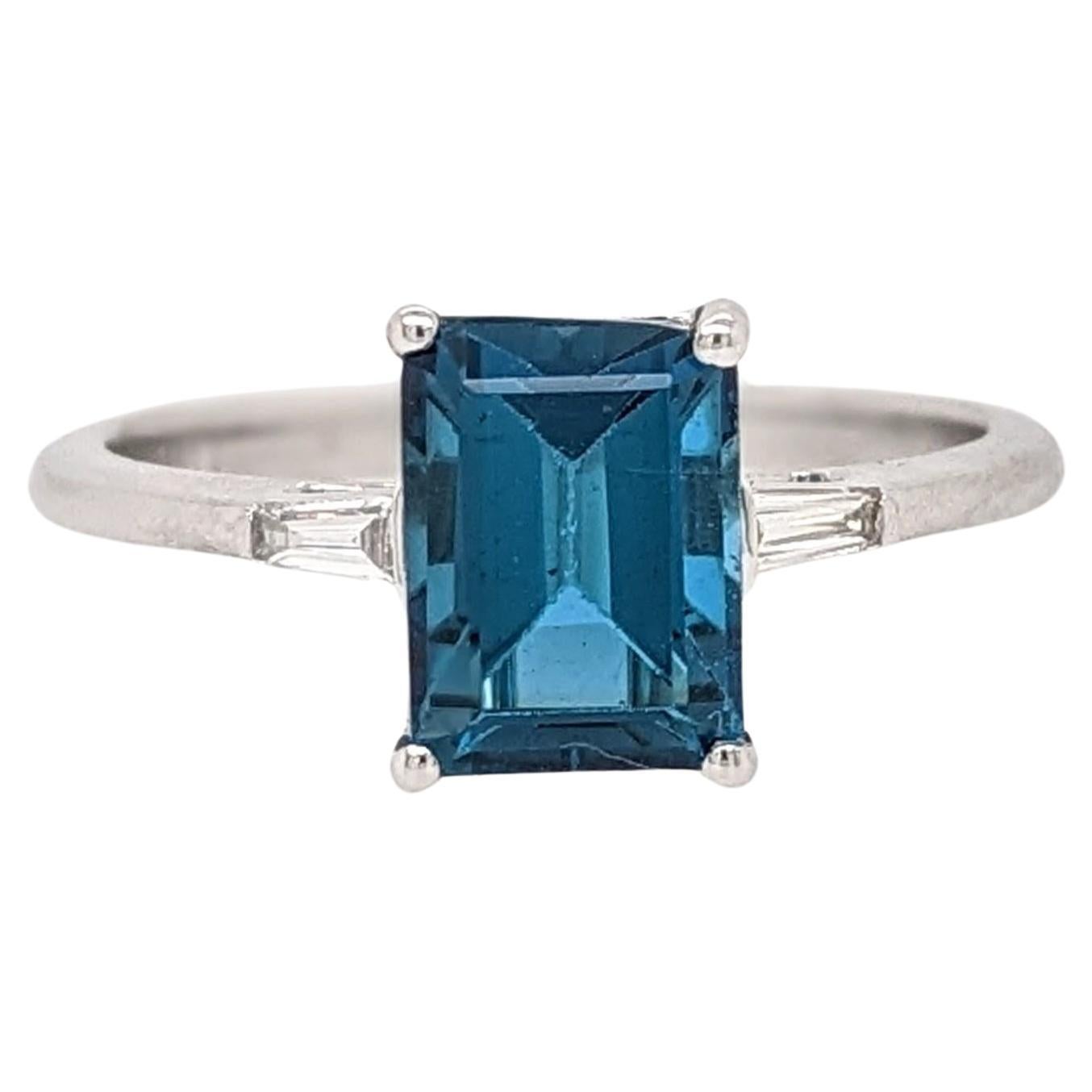 2.3ct London Blue Topaz Ring w Earth Mined Diamonds in Solid 14K Gold EM 8x6mm For Sale