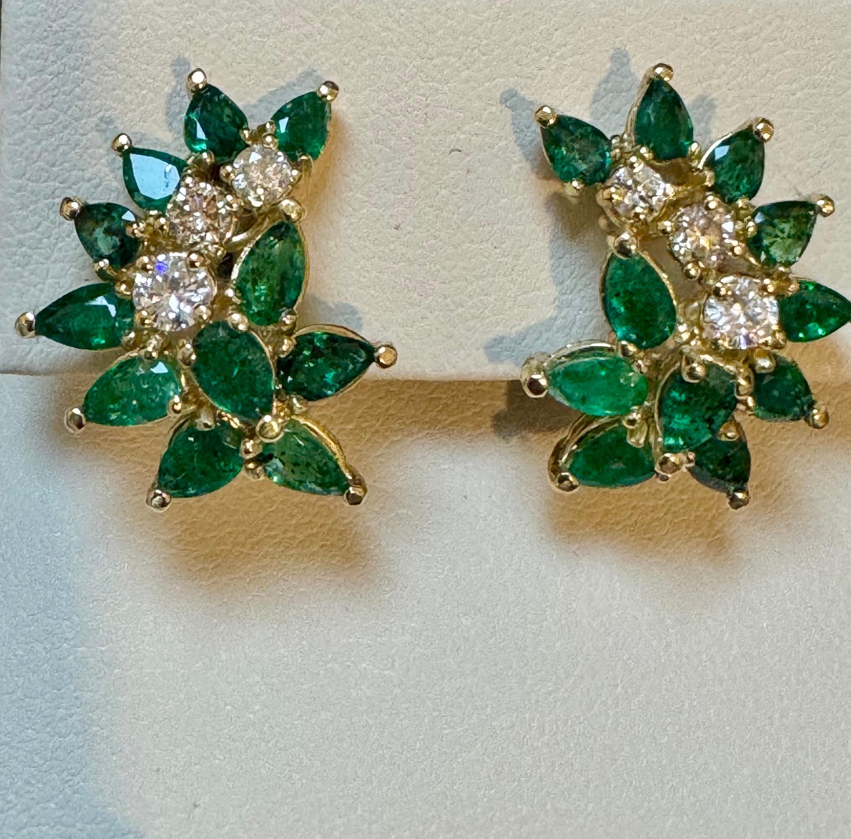 De las mujeres Pendiente de clip con esmeralda marquesa brasileña natural de 2,3 ct y diamante de 0,60 ct 18 KYG en venta