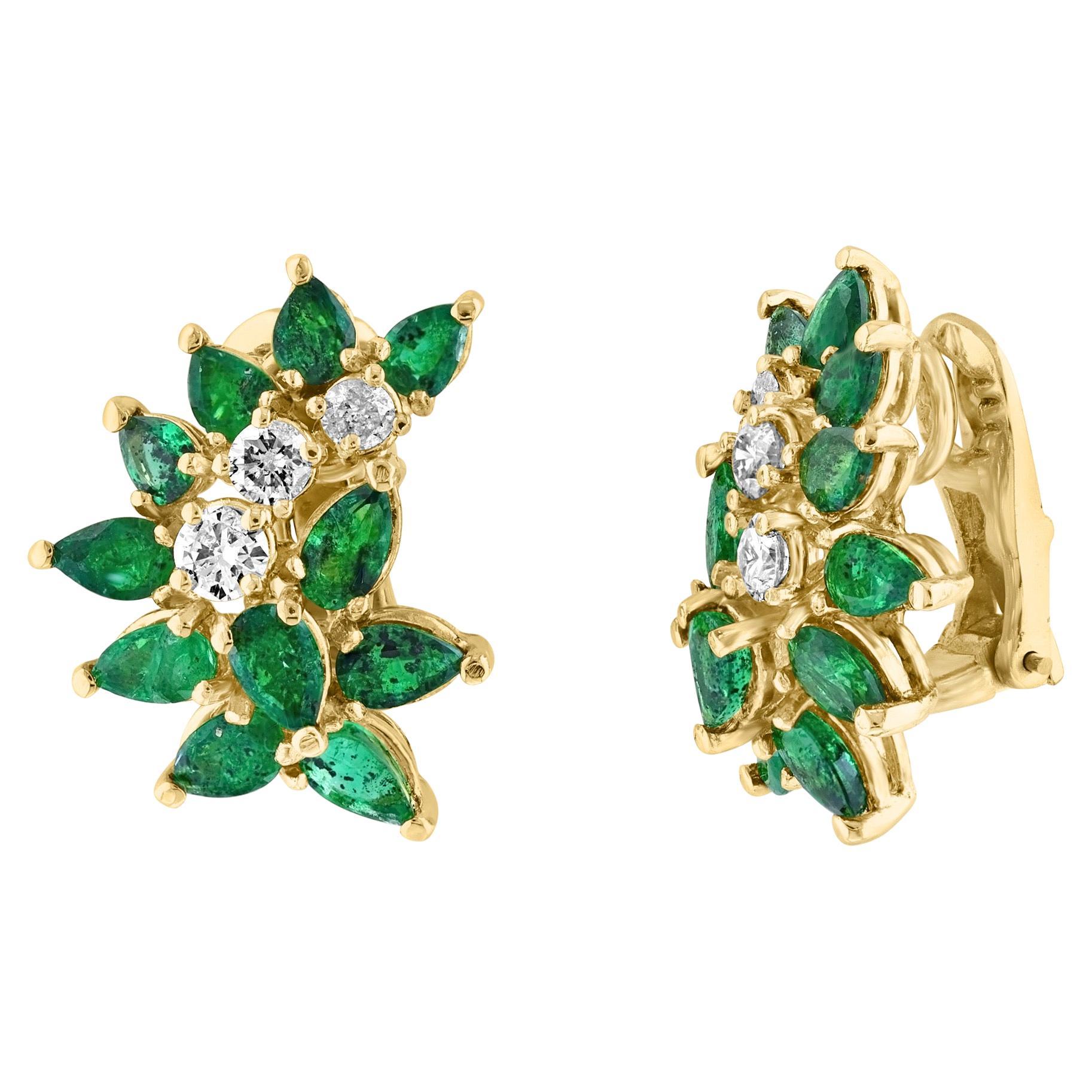 2.3Ct Natural Brazilin Marquise Emerald & 0.60 Ct Diamond Clip on Earring 18 KYG