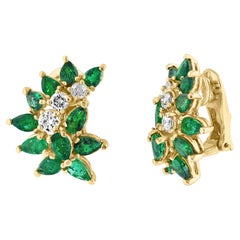 2.3Ct Natural Brazilin Marquise Emerald & 0.60 Ct Diamond Clip on Earring 18 KYG