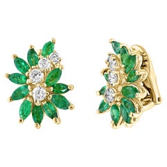 2.3Ct Natural Brazilin Marquise Emerald & 0.80 Ct Diamond Clip on Earring 18 KYG