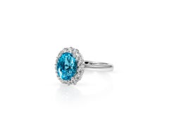2.3ct Oval Aquamarine .84ct Diamond 18kt White Gold Ring