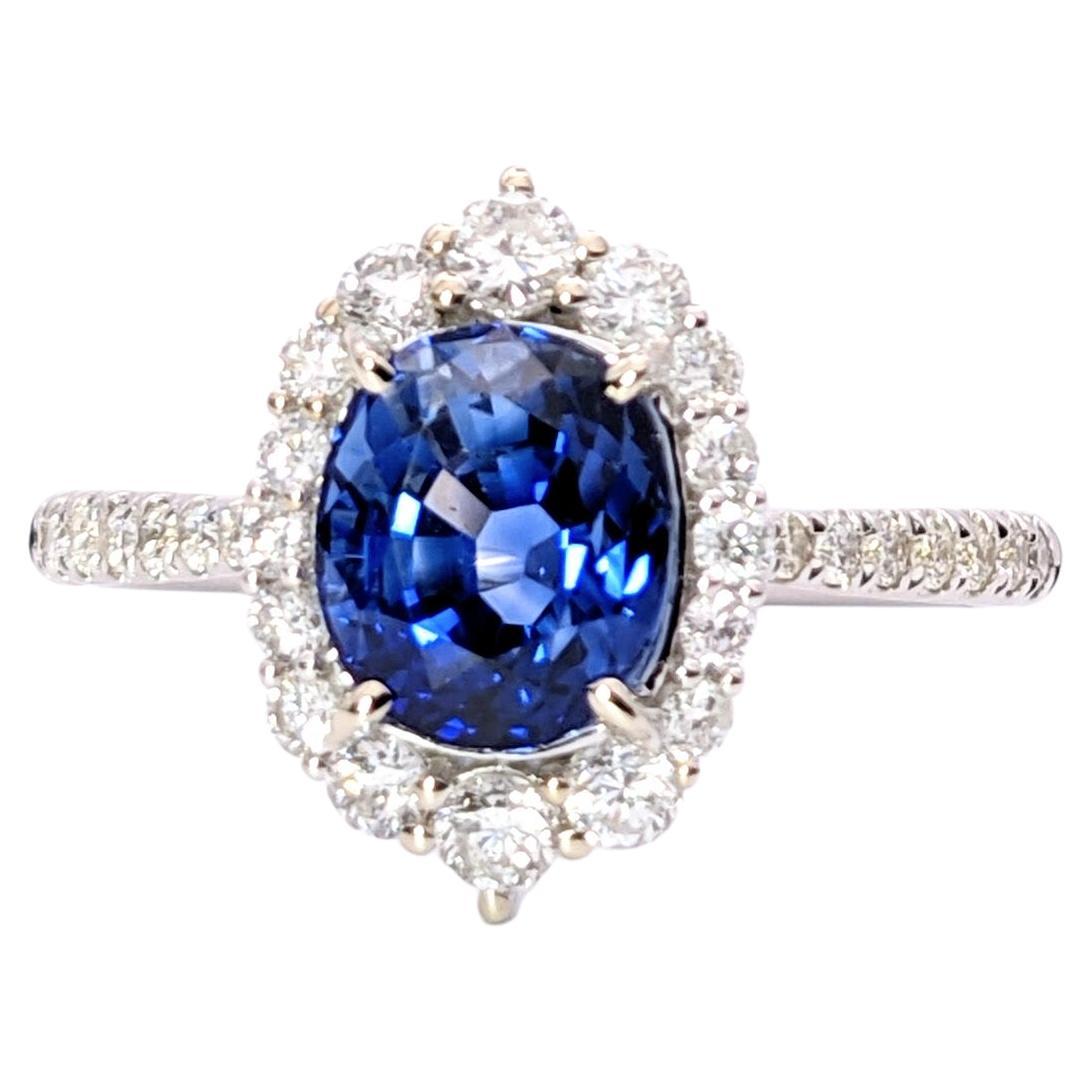2.3ct Oval Sapphire Ring in Solid 14k White Gold w Natural Diamonds  Pavé Shank For Sale