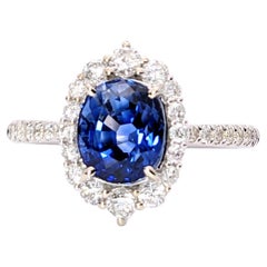 2.3ct Oval Sapphire Ring in Solid 14k White Gold w Natural Diamonds  Pavé Shank