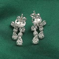 2.3Ct Pear & Round Shape Natural Diamond Cluster Drop Earrings 18K White Gold