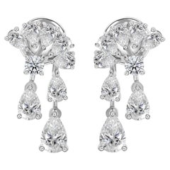 2.3Ct Pear & Round Shape Natural Diamond Cluster Drop Earrings 18K White Gold