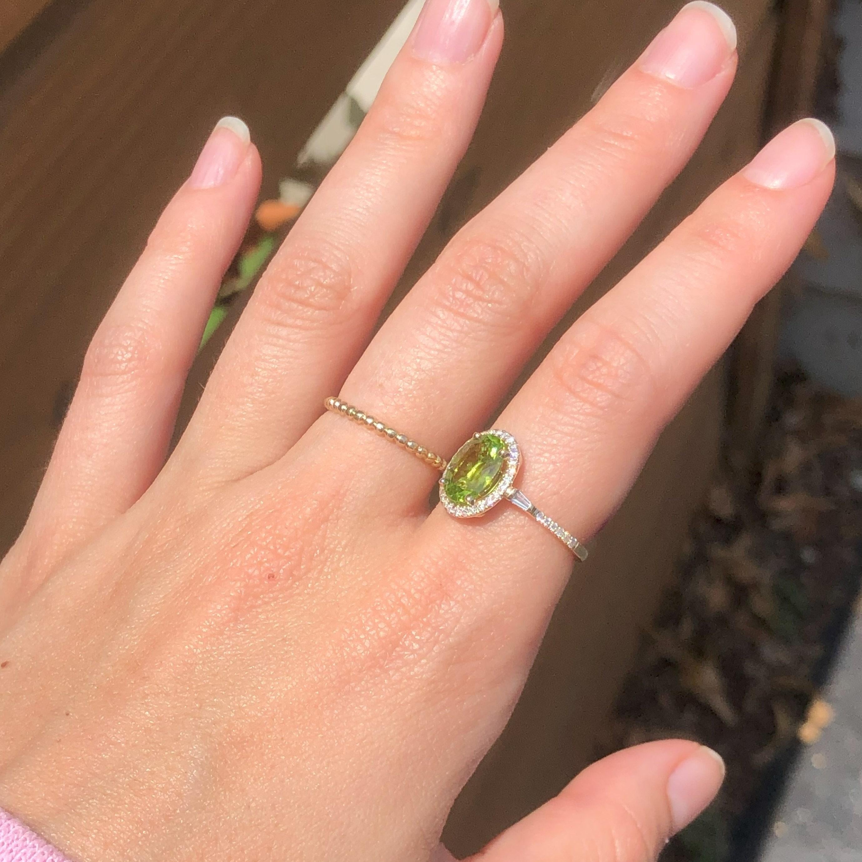 2.3ct Peridot Ring w Earth Mined Diamonds in Solid 14K Yellow Gold Oval 10x8mm For Sale 4