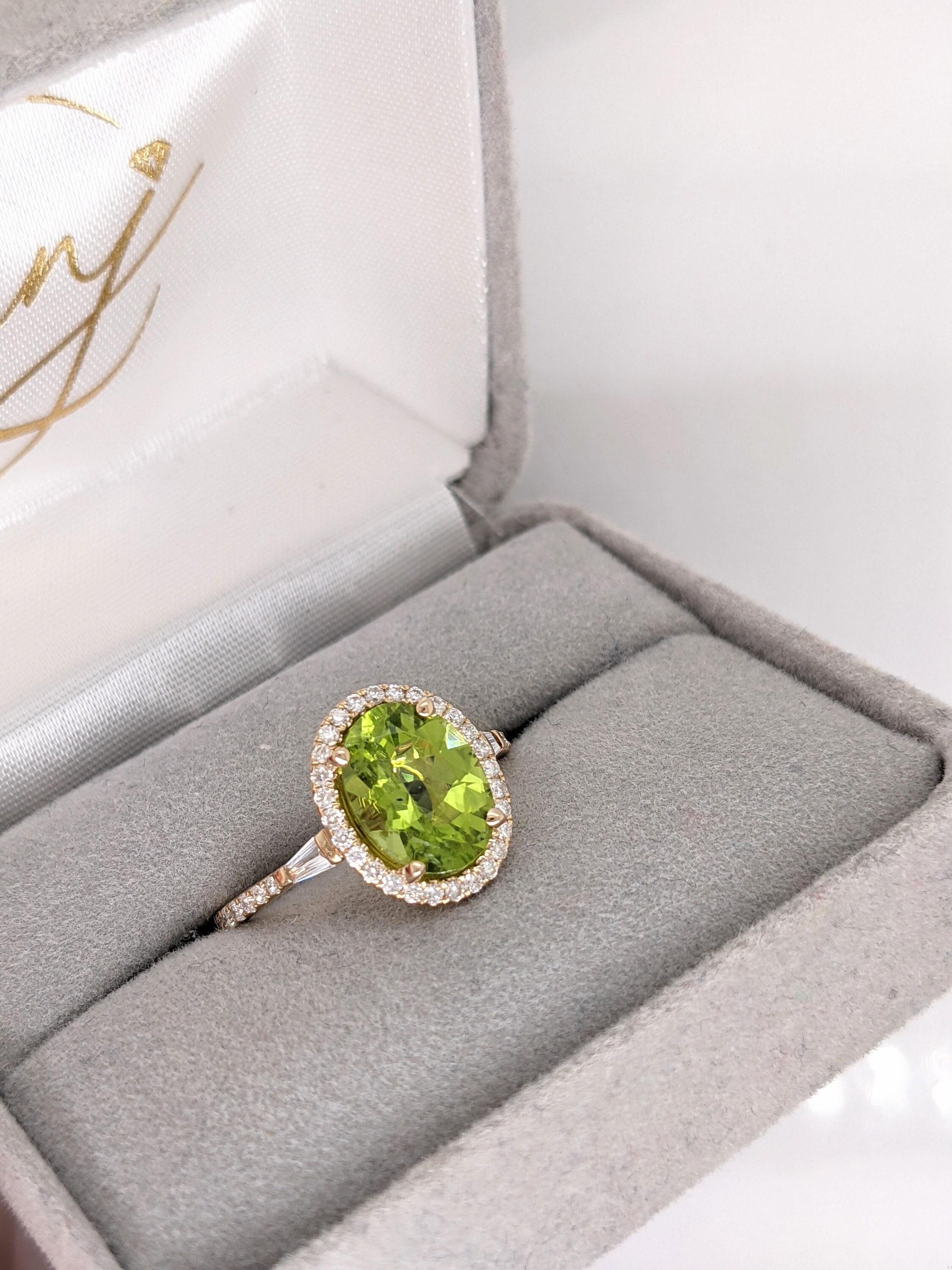 2.3ct Peridot Ring w Earth Mined Diamonds in Solid 14K Yellow Gold Oval 10x8mm For Sale 2