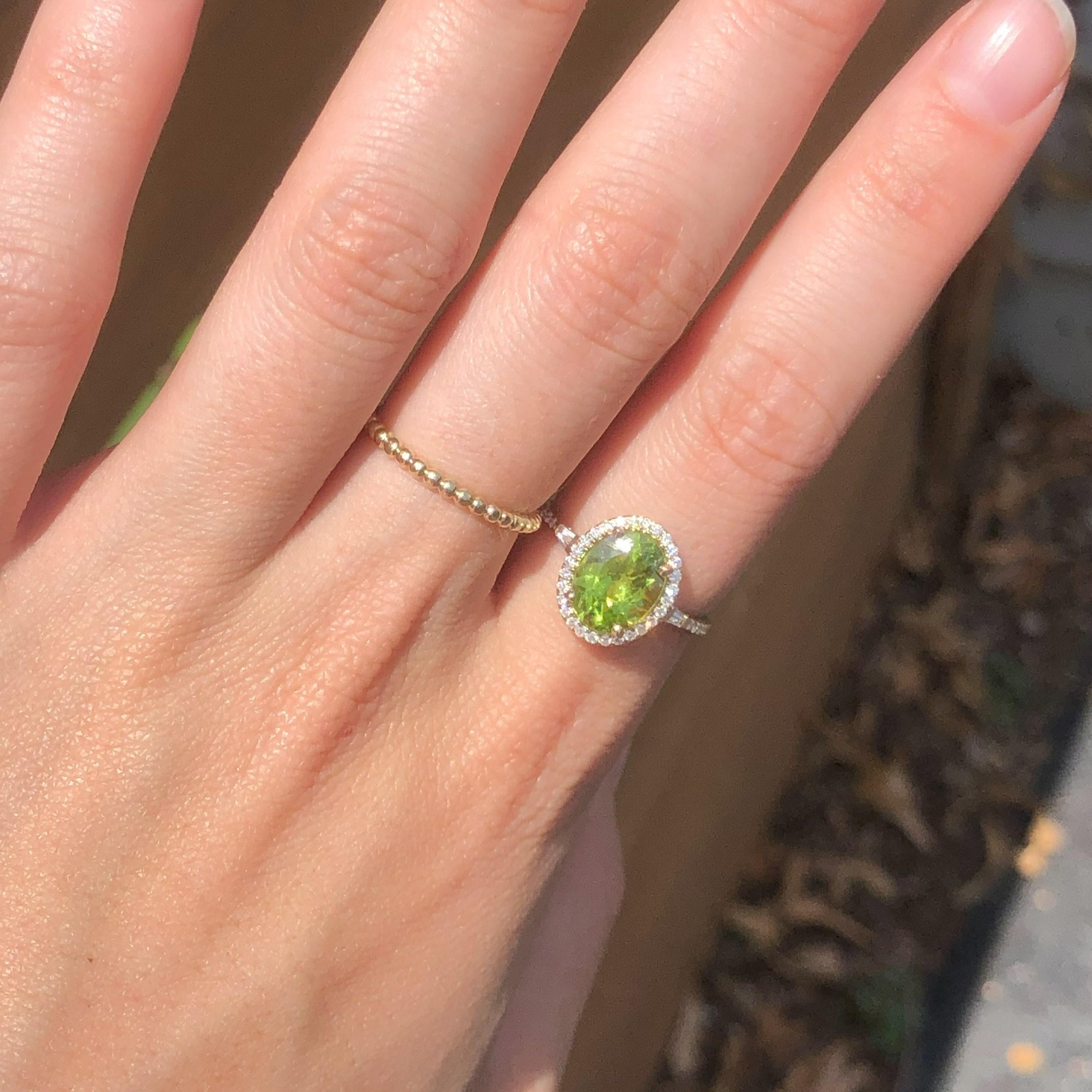 2.3ct Peridot Ring w Earth Mined Diamonds in Solid 14K Yellow Gold Oval 10x8mm For Sale 3