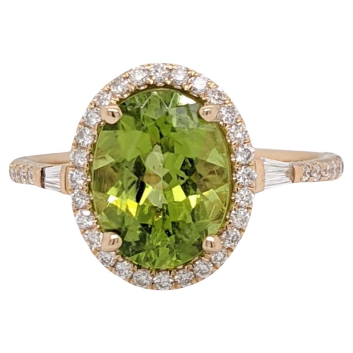 2.3ct Peridot Ring w Earth Mined Diamonds in Solid 14K Yellow Gold Oval 10x8mm For Sale
