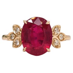 2.3ct Red Ruby Ring w Earth Mined Diamonds in Solid 14K Yellow Gold Oval 10x8mm