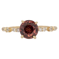 2.3Ct Red Zircon Ring with Earth Mined Diamonds Accents: Solid 14K Gold, 7mm