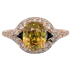 2.3ct Sphene Ring w Natural Diamond Accents in Solid 14K Yellow Gold  OV 7x5mm