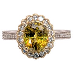 2.3ct Sphene Ring w Natural Diamond Halo and Milgrain Details in Solid 14K Gold