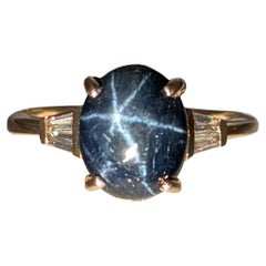 2.3ct Star Sapphire Ring w Natural Diamond Accents in Solid 14K Gold  OV 10x8mm