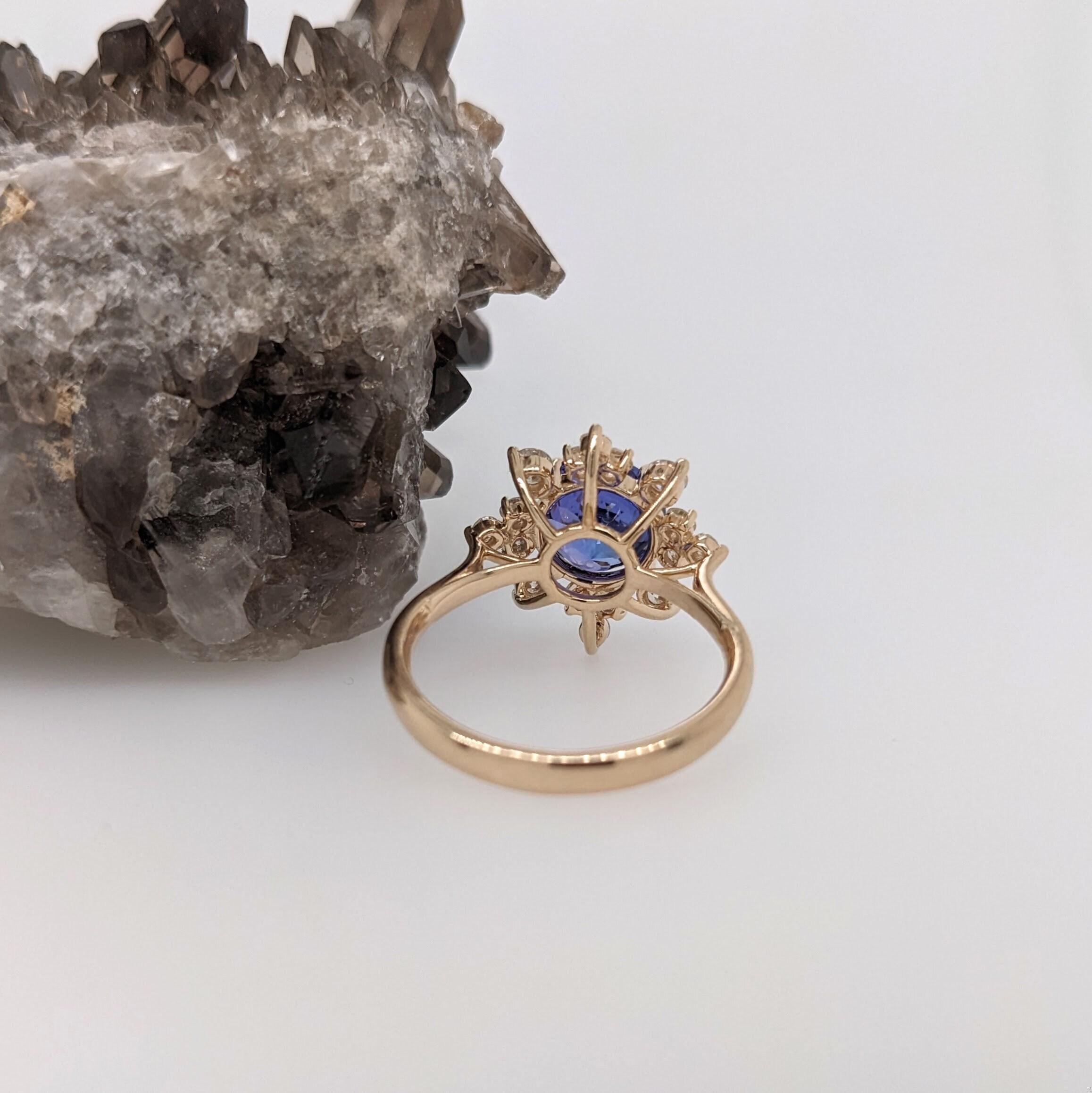 2.3ct Tanzanite Ring w Earth Mined Diamonds in Solid 14k Yellow Gold Round 8.3mm In New Condition For Sale In Columbus, OH