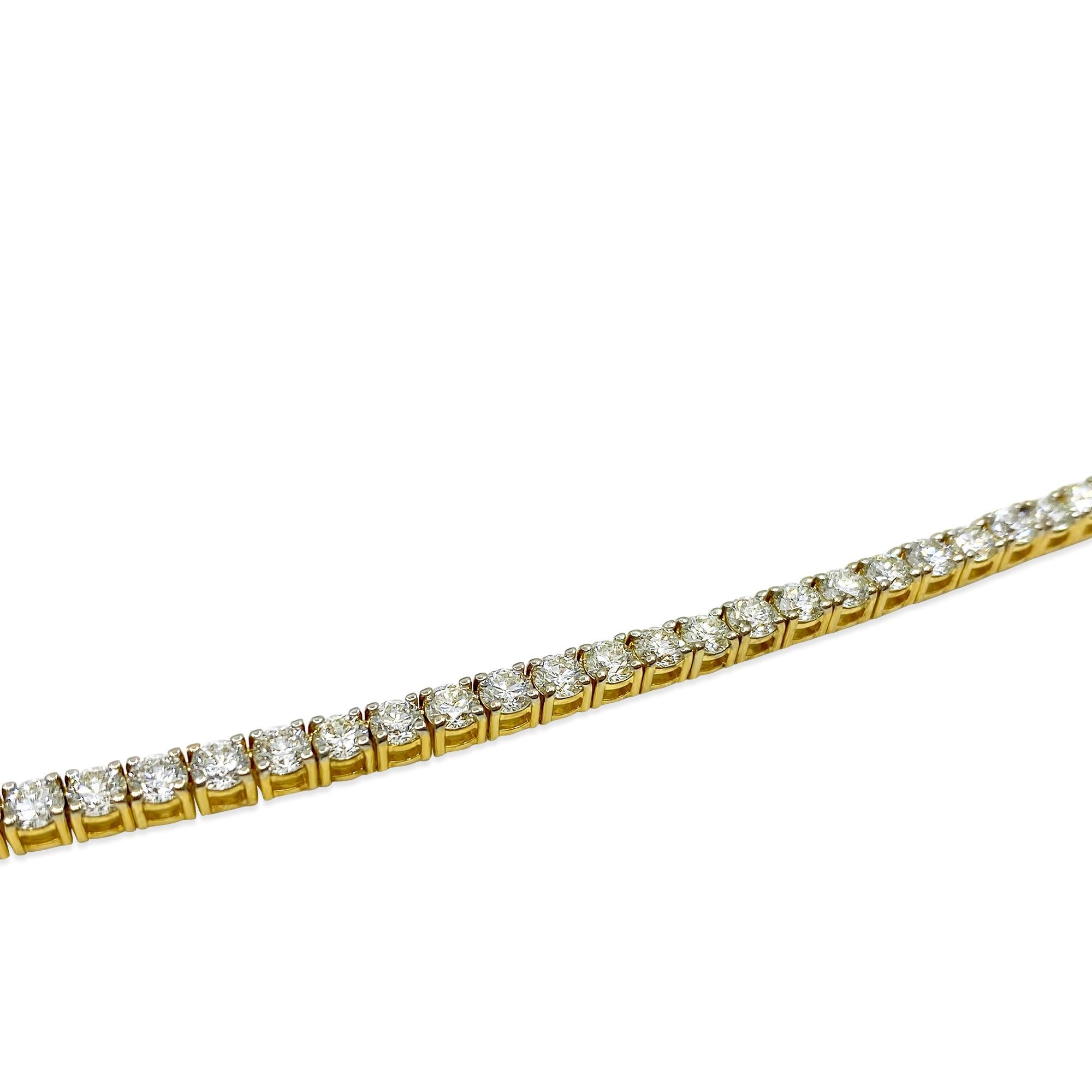 Fabriqué en or jaune 14 carats, ce collier exquis comporte 23 carats de diamants remarquables, d'une pureté très élevée à légèrement incluse (VVS-VS) et d'une couleur H. Le collier, d'une longueur de 24 pouces, met en valeur des diamants ronds de