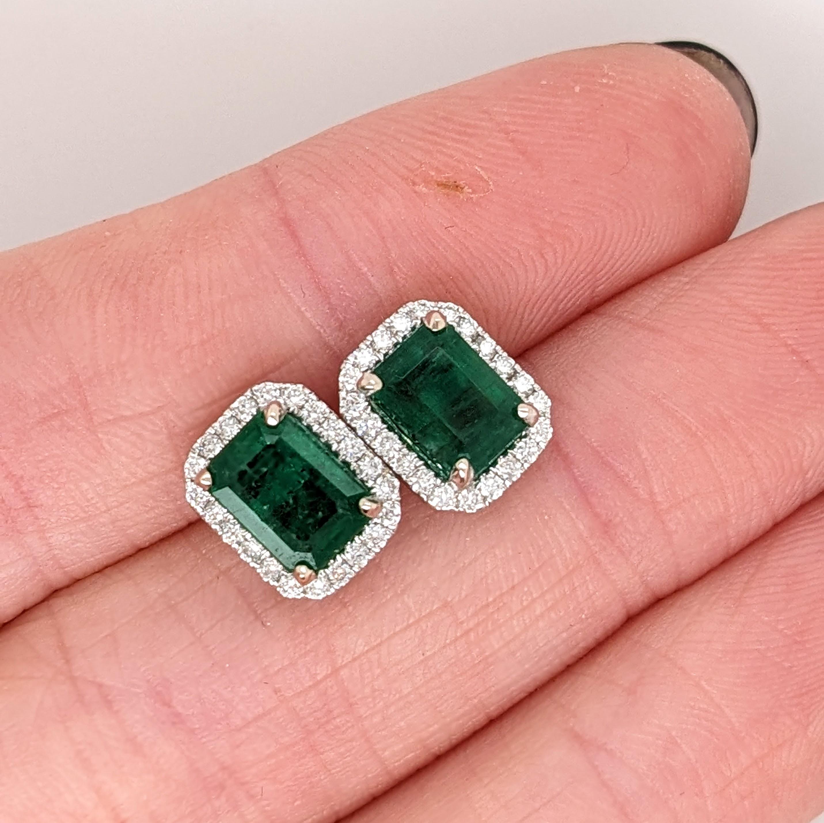 2.3ct Zambian Emerald Stud Earrings w Natural Diamond Halo in Solid 14K Gold 7x5 1