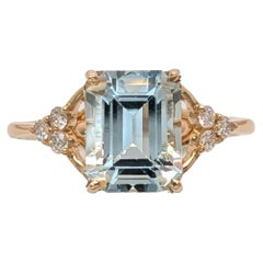 2.3Cts Aquamarine Engagement Diamond Ring in 14K Gold  Emerald Cut 9x7mm