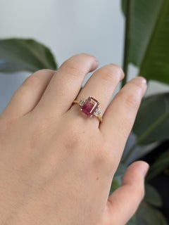2.3cts Bi-color Tourmaline Ring with Natural Diamonds: 14k Solid Gold, 9x7mm