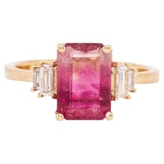 2.3cts Bi-color Tourmaline Ring with Natural Diamonds: 14k Solid Gold, 9x7mm