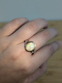 2.3cts Opal Ring with Natural Diamonds Accents: Solid 14k Rose Gold, Oval 11x9mm