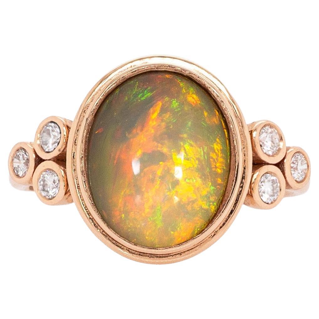 Bague Opale 2.3cts avec Accents de Diamants Naturels : Or rose 14k massif, ovale 11x9mm