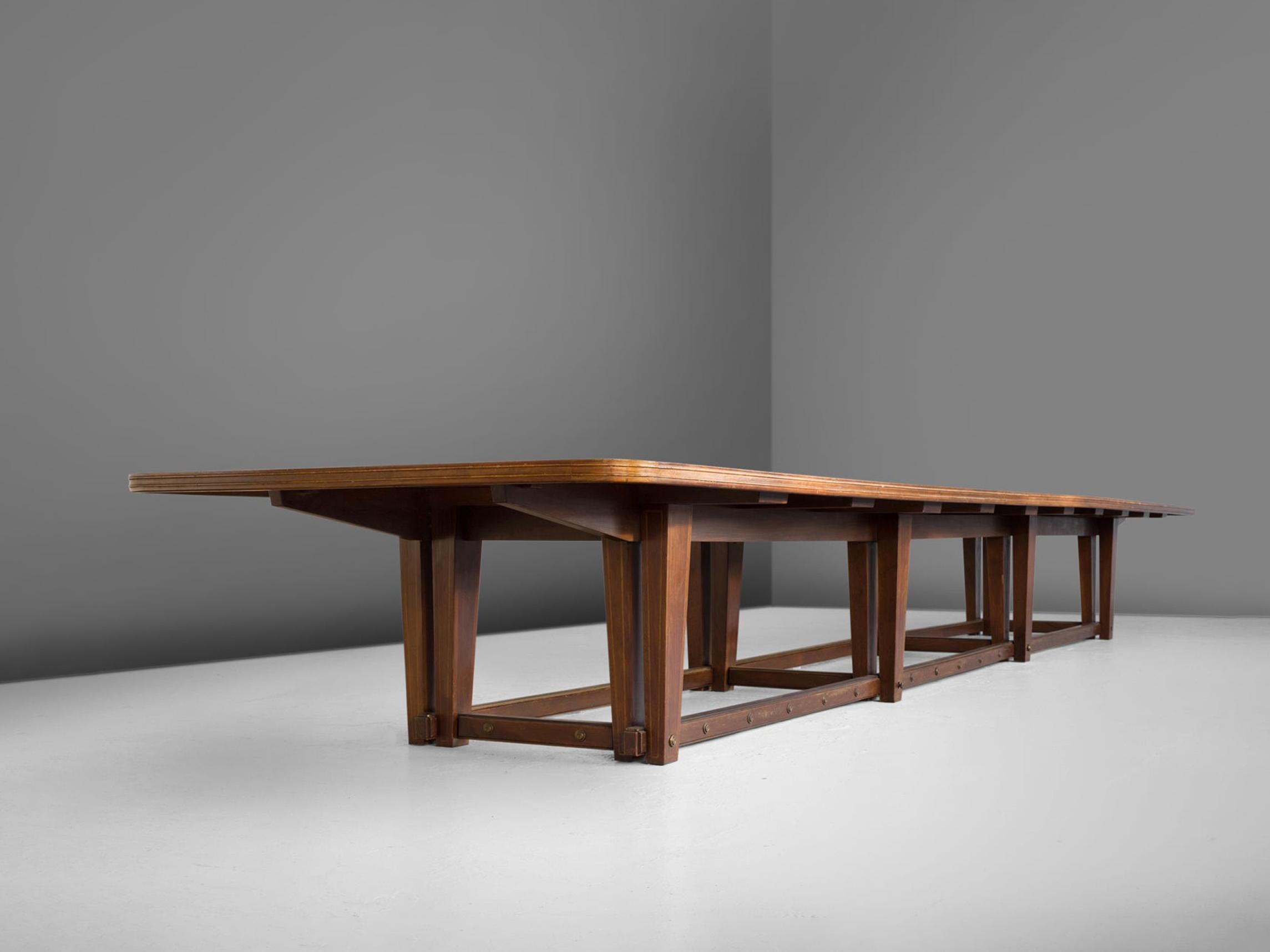 Elegant Conference Table in Walnut with Inlay 23ft  In Good Condition For Sale In Waalwijk, NL