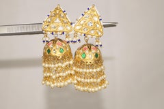 23k Gold and Diamond Polki Jhumki Earring Pair With Natural pearls ruby emerald