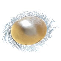 23K Gold Leaf and Ostrich Feather Trim Metal Bowl