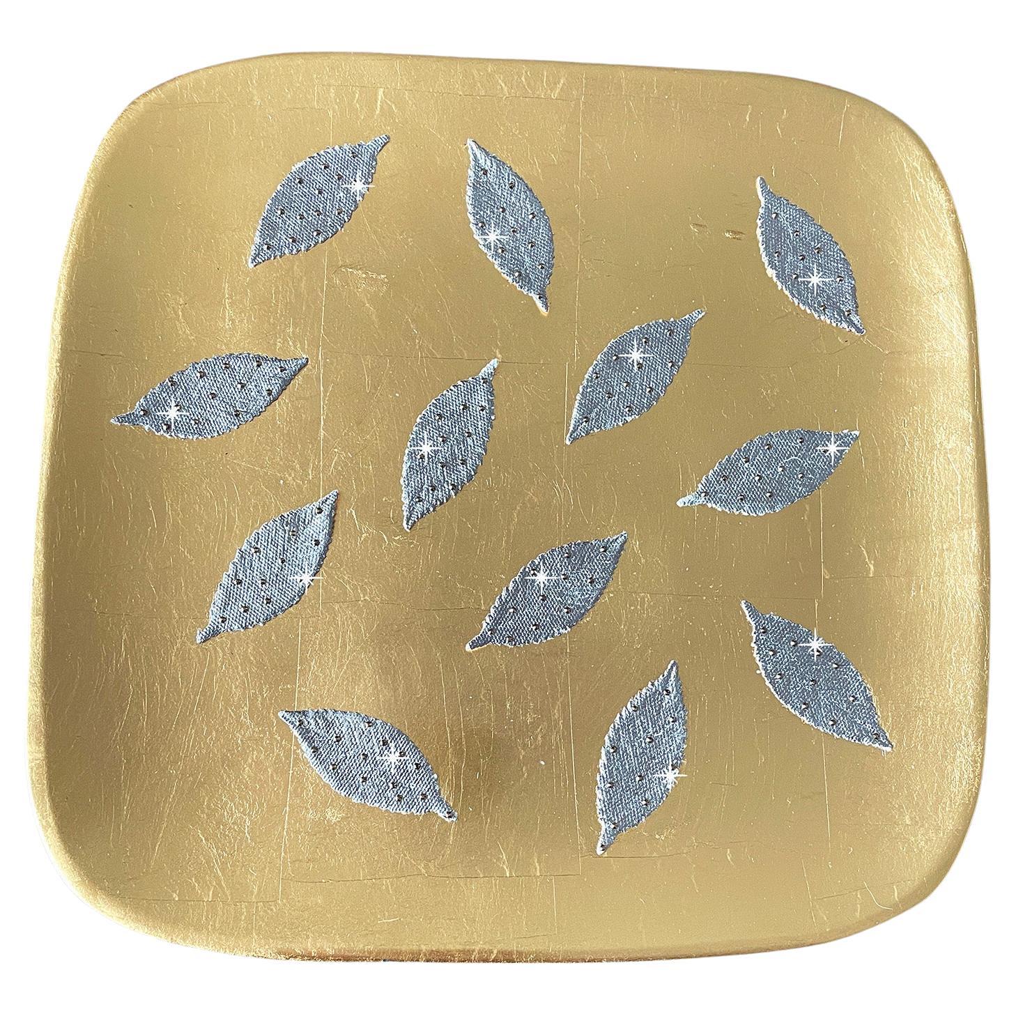 23K Gold Leaf and Ostrich Feather Trim Metal Bowl For Sale at 1stDibs